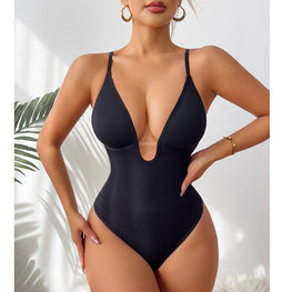 Deep V Neck Sexy Waist Shaping Waist Open T-Shaped Jumpsuit